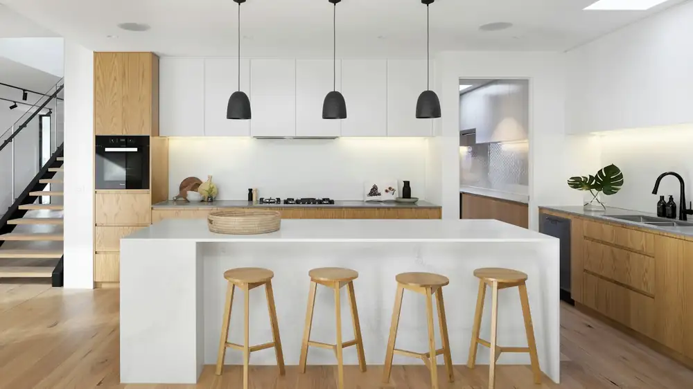 A compact kitchen with a single clear work surface — the goal